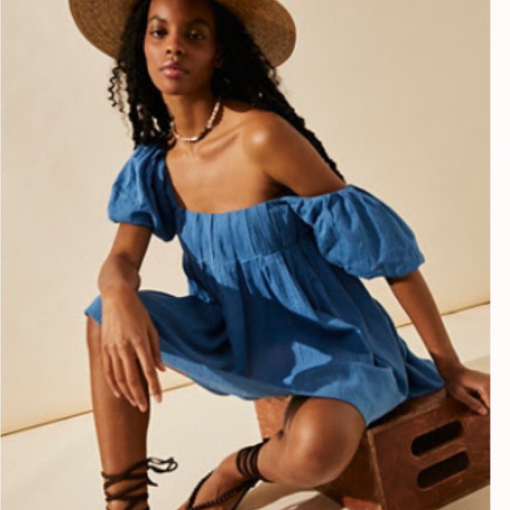 Free People Blue Puff Sleeve Mini Dress